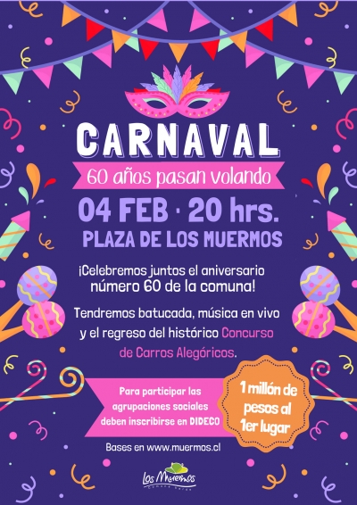 Carnaval &quot;60 años pasan volando&quot;: Bases Concurso Carros Alegóricos